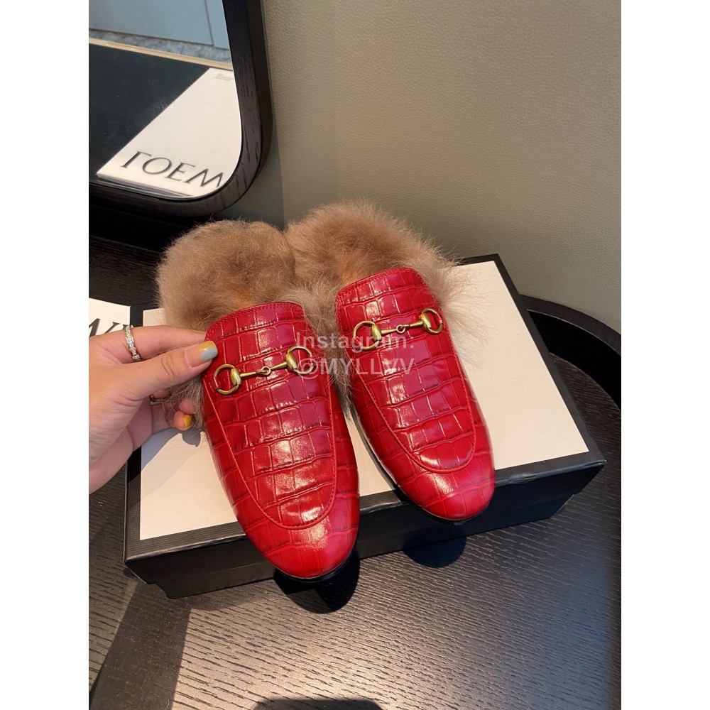 Gucci Classic Lambskin Wool Muller Shoes For Women Red