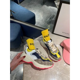 Gucci Water Dyed Calf Jacquard Stitched Printed Leather Sneakers Yellow