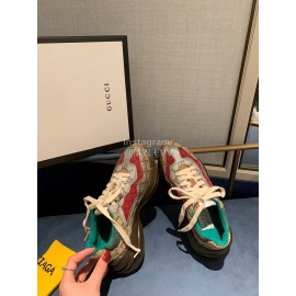 Gucci Water Dyed Calf Jacquard Stitched Printed Leather Sneakers Red