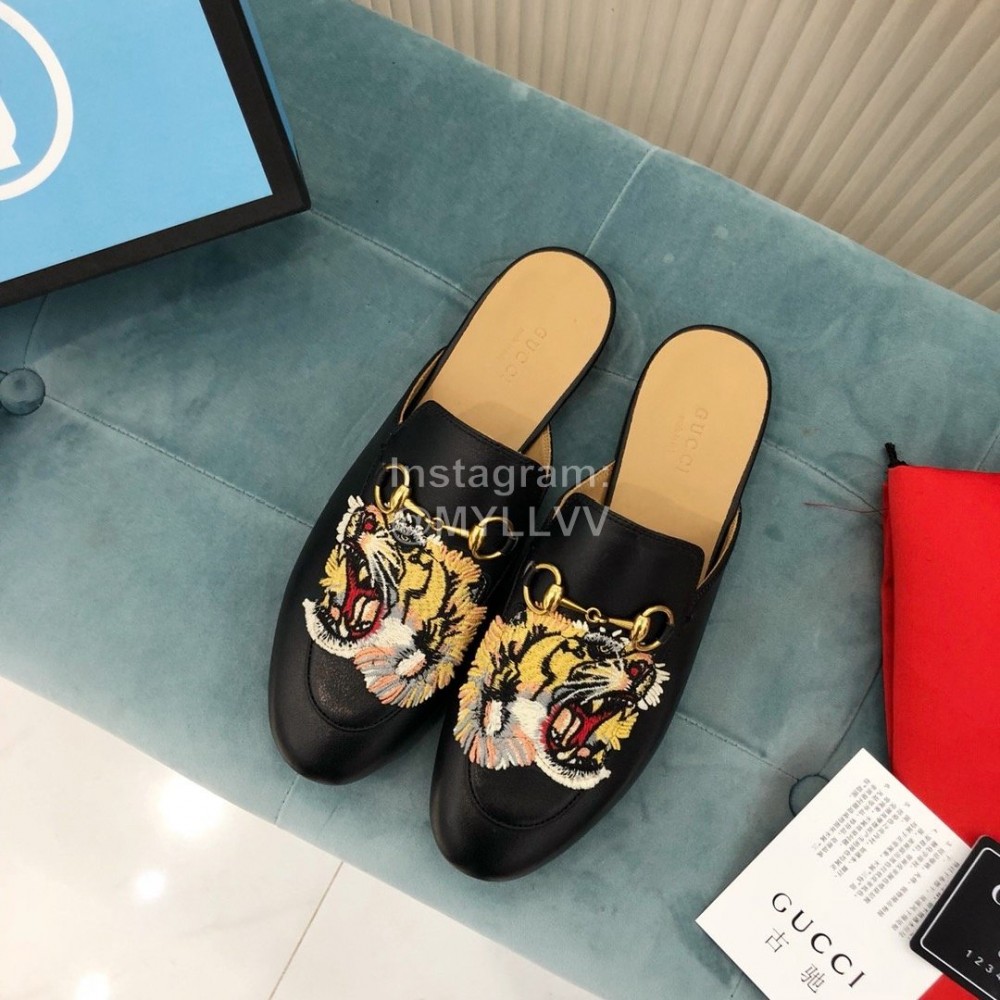 Gucci Classic Embroidered Cow Leather Buckle Sandals For Women