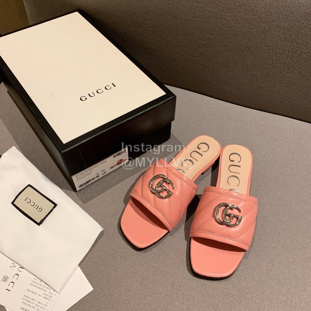 Gucci Classic Gg Button Calf Slippers For Women Pink