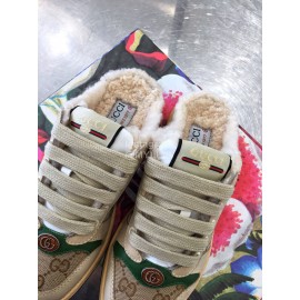 Gucci Winter Lamb Wool Casual Sneakers For Men And Women Brown