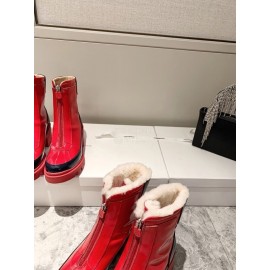 Gucci Autumn Winter New Mid Zipper Patent Leather Boots Red