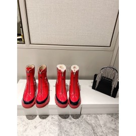 Gucci Autumn Winter New Mid Zipper Patent Leather Boots Red