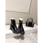 Gucci Autumn Winter New Mid Zipper Patent Leather Boots Black