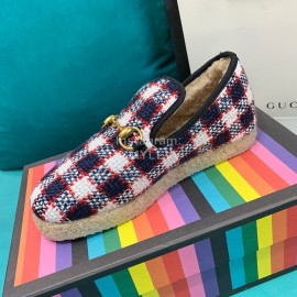 Gucci Winter New Plaid Warm Wool Flat Heel Shoes For Women