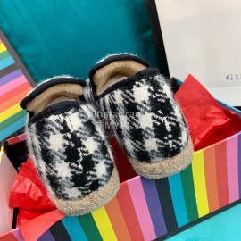 Gucci Winter Plaid Warm Wool Flat Heel Shoes For Women