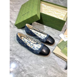 Gucci Carved Double G Flat Ballet Shoes For Women Blue