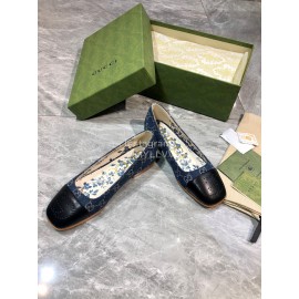 Gucci Carved Double G Flat Ballet Shoes For Women Blue