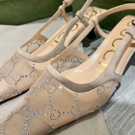 Gucci Bling Bling Diamond Mesh High Heel Sandals For Women Beige