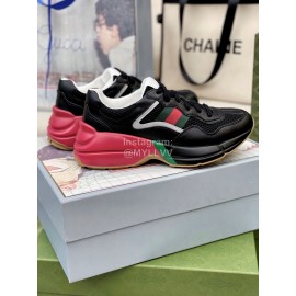 Gucci Calf Leather Thick Soled Sneakers For Men And Women Black