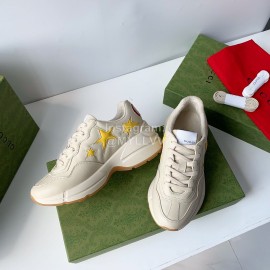 Gucci Calf Leather Yellow Star Thick Soled Casual Sneakers For Men And Women