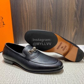 Hermes Cowhide Casual Blaise Loafers For Men Black