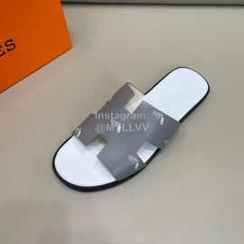 Hermes Summer Fashion Leather Slippers For Men Gray