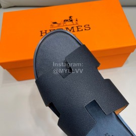 Hermes Summer Fashion Cowhide Slippers For Men Black