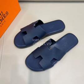 Hermes Summer Fashion Cowhide Slippers For Men Navy