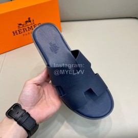 Hermes Summer Fashion Cowhide Slippers For Men Navy