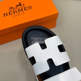 Hermes Classic Summer Cowhide Slippers For Men White