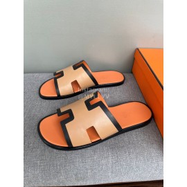 Hermes Classic Summer Cowhide Slippers For Men Orange