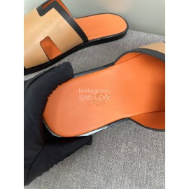 Hermes Classic Summer Cowhide Slippers For Men Orange