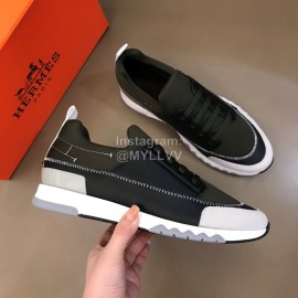 Hermes Cotton Cowhide Casual Sneakers For Men Black