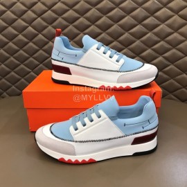 Hermes Cotton Cowhide Casual Sneakers For Men Blue