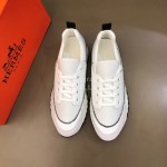 Hermes Cotton Cowhide Casual Sneakers For Men White