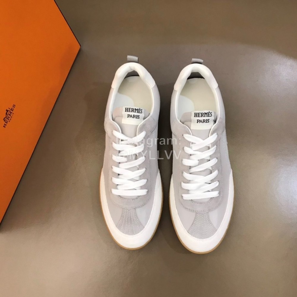 Hermes Cowhide Canvas Casual Sneakers For Men Gray