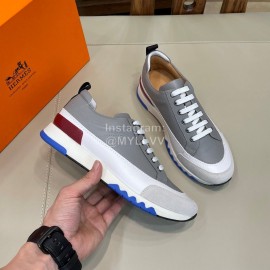 Hermes Fashion Calf Leather Casual Sneakers For Men Gray