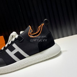 Hermes Cowhide Fabric Casual Sneakers For Men Black