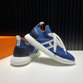 Hermes Cowhide Fabric Casual Sneakers For Men Blue