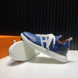 Hermes Cowhide Fabric Casual Sneakers For Men Blue