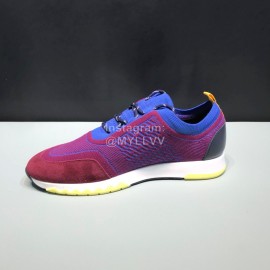 Hermes Casual Cowhide Flying Woven Sneakers For Men Purplish Red