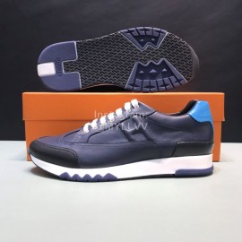 Hermes Casual Cowhide Sneakers For Men Navy