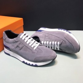 Hermes Casual Velvet Cowhide Sneakers For Men Gray