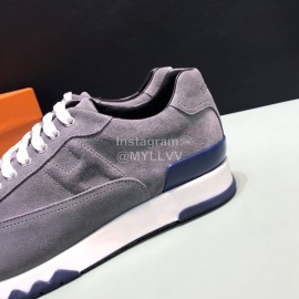 Hermes Casual Velvet Cowhide Sneakers For Men Gray