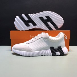 Hermes Canvas Suede Casual Sneakers For Men White