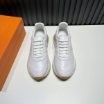 Hermes Cowhide Casual Drive Sneakers For Men White