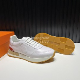 Hermes Cowhide Casual Drive Sneakers For Men White