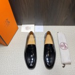 Hermes Black Cowhide Casual Loafers For Men 