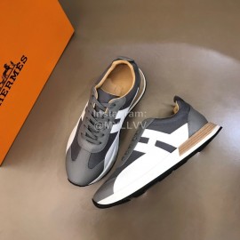 Hermes Color Matching Cowhide Sneakers For Men Gray