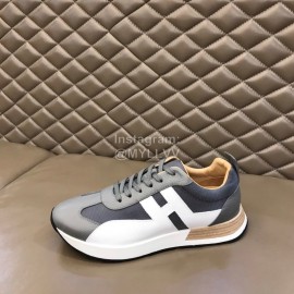 Hermes Color Matching Cowhide Sneakers For Men Gray
