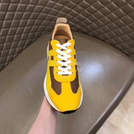 Hermes Color Matching Cowhide Sneakers For Men Yellow