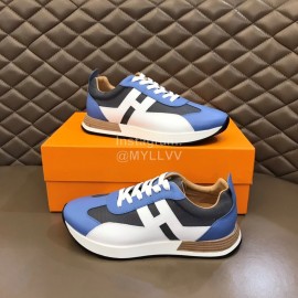 Hermes Color Matching Cowhide Sneakers For Men Blue