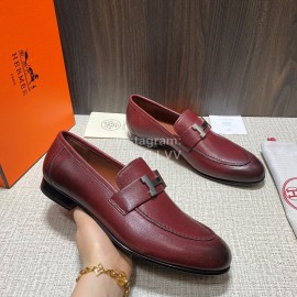 Hermes Cowhide Casual Loafers For Men Wine Red