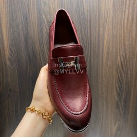 Hermes Cowhide Casual Loafers For Men Wine Red
