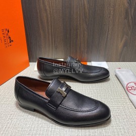 Hermes Cowhide Casual Loafers For Men Black