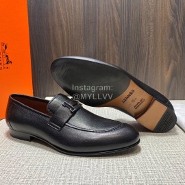 Hermes Cowhide Casual Loafers For Men Black