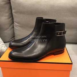 Hermes Black Cowhide Chelsea Short Boots For Men