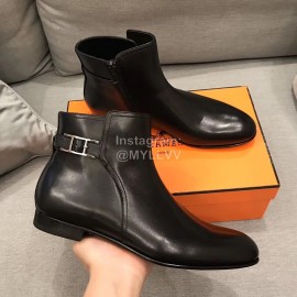 Hermes Black Cowhide Chelsea Short Boots For Men